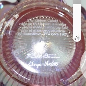 Vintage Fenton Hand-Painted Ribbon Candy BasketPink opalescent hand painted